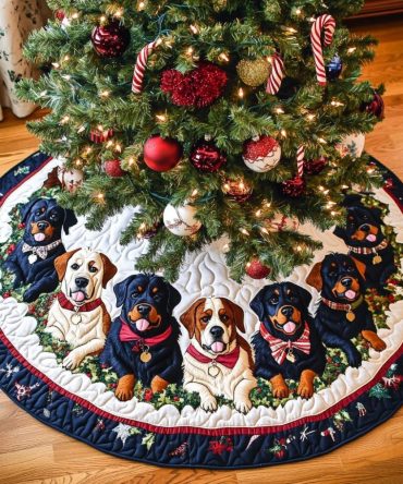 Rottweiler Holiday Spirit Quilted Tree Skirt — Festive Breed-Themed Christmas Tree Mat, Soft Backing & Durable Stitching For Seasonal Decor