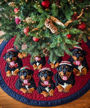 Rottweiler Noel Quilted Tree Skirt — Classic Noel-Themed Rottweiler Christmas Mat, Quilted Comfort & Durable Holiday Floor Cover