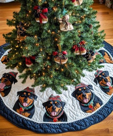 Rottweiler Spirit Quilted Christmas Tree Skirt — Festive Canine Holiday Accent, Durable Quilting & Stylish Breed Artwork