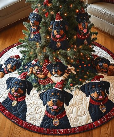 Rottweiler Winter Wonderland Quilted Tree Skirt — Premium Holiday Decor With Dog Art, Easy-Care Fabric, Perfect Rottie Gift