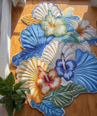 Regal Hibiscus Floral-Shaped Rug — Tropical Custom Accent Rug, Soft Stain-Resistant Mat For Living Room & Patio