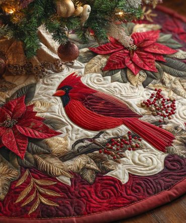 Ruby Songbird Noel Quilted Christmas Tree Skirt — Premium Holiday Tree Base Decor, Soft Quilting, Festive Accent For Home & Gifts