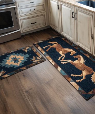 Running Horses Kitchen Rug — Energetic Galloping Horse Area Rug, Durable Non-Slip Mat For Active Kitchens & Rustic Homes