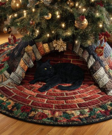 Rustic Brick Quilted Tree Skirt — Handcrafted Look With Brick & Timber Motif, Thick Batting, 48" Round, Durable Holiday Base For Gifts