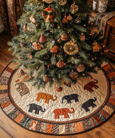 Rustic Charm Quilted Holiday Tree Skirt — Farmhouse Christmas Base, Earthy Patchwork, Durable Cotton, Machine-Washable, Cozy Home Accent, Fits Most Tree Sizes