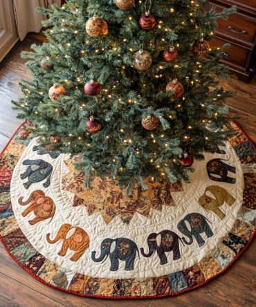 Rustic Charm Quilted Holiday Tree Skirt — Farmhouse Woodlands Design, Heavy Cotton, 48" Round Christmas Accent