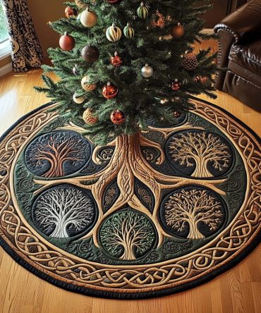 Rustic Elegance Quilted Christmas Tree Skirt — Plaid & Burlap-Inspired Holiday Skirt, 48In Warm Cotton Blend, Heirloom Quality, Washable