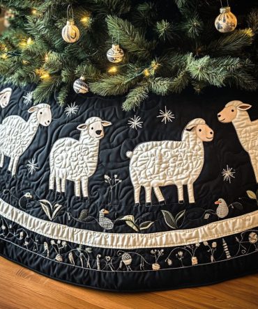 Rustic Herd Quilted Christmas Tree Skirt - Country Herd Motif Holiday Mat With Quilted Padding, Durable Cotton-Blend For Farmhouse Flair