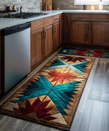 Rustic Line Kitchen Area Rug - Non-Slip, Machine-Washable Runner With Linear Pattern For Timeless Kitchen Style