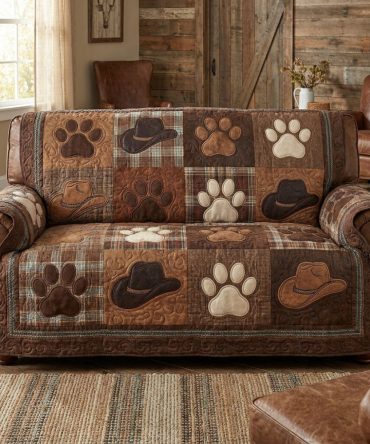 Rustic Trail Quilted Couch Cover — Cabin-Style Sofa Protector, Heavy-Duty Reversible Slipcover, Machine-Washable & Kid-Friendly, Secure Elastic Fit