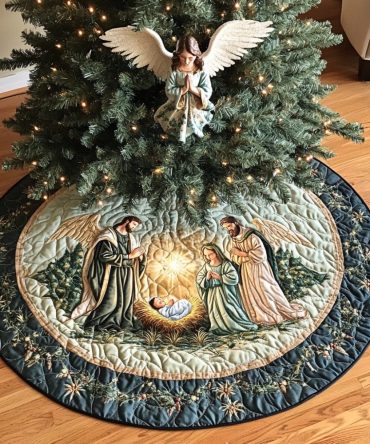 Elegant Sacred Spirit Quilted Christmas Tree Skirt — Premium Religious Holiday Tree Skirt For Christian Home Décor & Nativity Displays