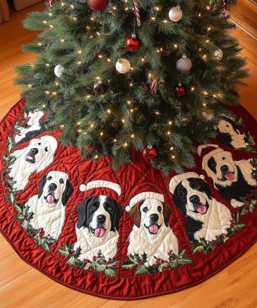 Saint Bernard Christmas Charm Quilted Tree Skirt — Cute Canine Holiday Design, Plush Quilted Décor & Gift For Dog Fans