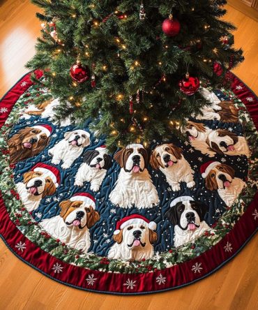 Saint Bernard Christmas Joy Quilted Tree Skirt — Cheerful Holiday Dog Design, Plush Décor & Perfect Gift For Canine Lovers