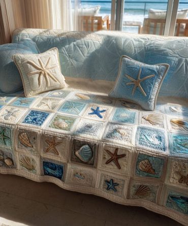 Saltwater Serenade Quilted Sofa Cover — Coastal Navy Slipcover With Ocean-Inspired Pattern, Reversible, Machine-Washable Protector, Pet-Safe & Easy-Fit