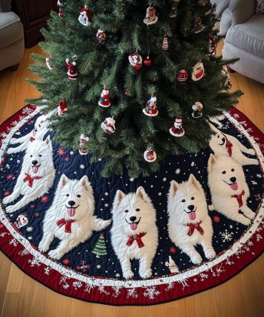 Premium Samoyed Quilted Christmas Tree Skirt — Festive Dog Design, Luxury Holiday Décor & Perfect Gift For Pet Lovers