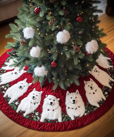 Samoyed Christmas Joy Quilted Tree Skirt — Festive Padded Design, Premium Holiday Décor & Heartfelt Gift For Dog Owners