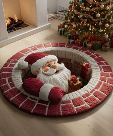 Holiday Santa Round Plush Area Rug - Festive Christmas Living Room Decor, Soft Non-Slip Accent Rug For Hearth & Entry