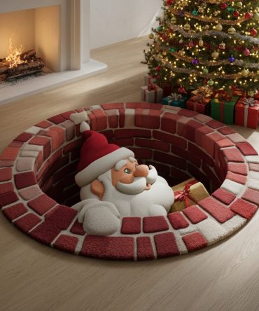 Santa Claus Shaft Phantom Round Area Rug — Playful Modern Santa Accent Rug For Christmas Decor, Entryway & Family Rooms