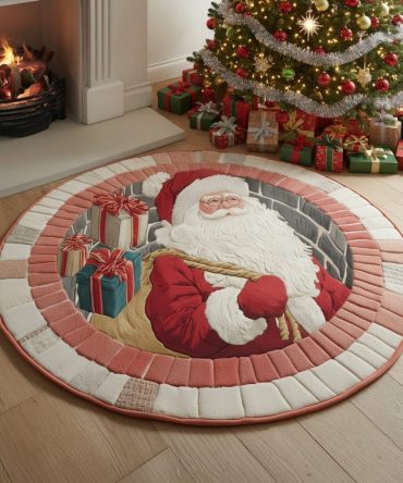 Santa Claus Stack Appearance Round Area Rug — Charming Layered Santa Holiday Accent Rug For Seasonal Home Decor & Parties
