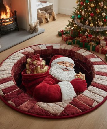 Santa Claus Stack Specter Round Area Rug — Whimsical Stacked Santa Holiday Accent Rug For Christmas Entry, Kids Room & Mantel