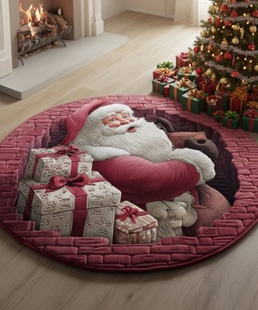 Santa Claus Vertical Vision Round Area Rug — Festive Tall Santa Holiday Accent Rug For Entryway, Living Room & Seasonal Decor