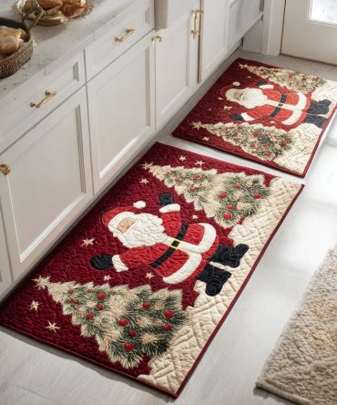 Santa Parade Holiday Runner — Durable Non‑Skid Plush Mat, Machine Washable Festive Rug To Brighten Kitchens & Hallways