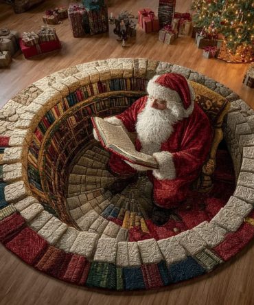 Santa'S Study Holiday Round Rug — Cozy Claus Workshop Circular Area Rug For Kids Rooms, Entryways & Living Areas, Soft Pile & Non-Slip Backing
