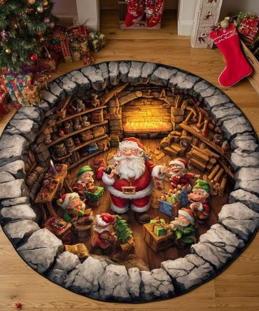 Santa Dream Round Christmas Rug — Whimsical Santa Accent Mat, Cozy Low-Pile, Non-Slip Backing, Perfect Holiday Entryway Or Living Room Rug