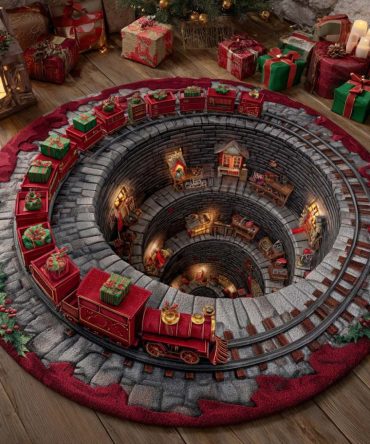Santa Express Holiday Round Rug - Cheerful Santa Train Christmas Mat For Home Entryways, Living Rooms & Holiday Settings