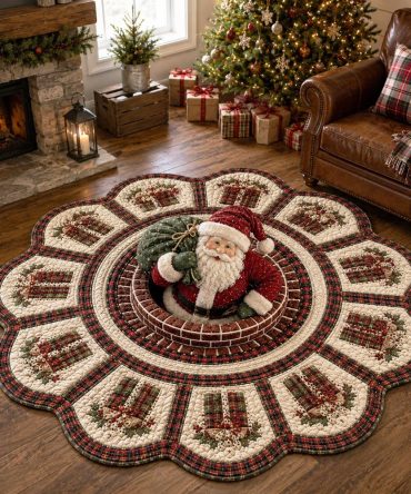 Santa Journey Shaped Holiday Rug — Festive Plush Area Mat With Santa Claus Design For Living Rooms, Entryways & Kids' Spaces