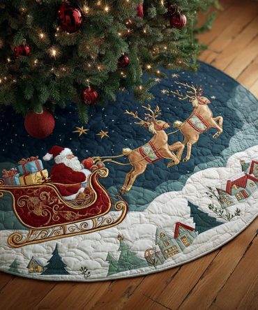 Joyful Quilted Christmas Tree Skirt — Santa Joy Motif, Bright Holiday Accent For Living Room, Durable & Soft Finish