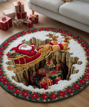Santa Joy Round Rug — Festive Santa Claus Area Rug For Christmas Decor , Plush, Non-Slip, Durable & Machine-Washable Holiday Accent
