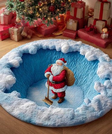 Santa Joy Festive Round Area Rug — Merry Santa Claus Accent Mat For Christmas Entryway, Plush Low-Pile, Non-Slip Backing, Holiday Decor