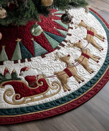 Whimsical Quilted Christmas Tree Skirt — Santa Letter Illustration, Charming Holiday Base For Gifts & Ornaments, Easy Care