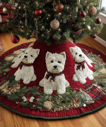 Santa Little Westie Quilted Tree Skirt — Adorable Santa Dog Holiday Decor, Soft Cotton-Blend, Machine-Washable, Perfect Stocking Stuffer Or Gift