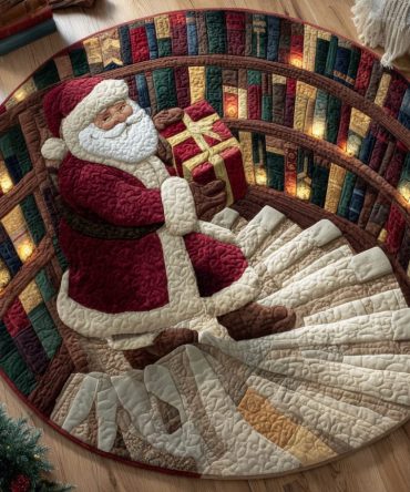 Santa Smile Holiday Round Rug — Cheerful Santa Accent Mat For Christmas, Plush Low-Pile, Non-Slip Backing, Easy-Clean Seasonal Rug