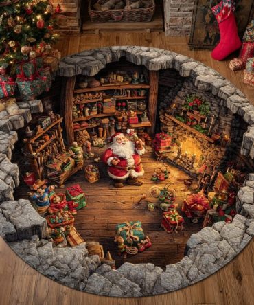 Santa Star Round Festive Rug — Bright Santa Claus Accent Mat With Star Motif, Soft Low-Pile, Non-Skid Backing For Holiday Spaces