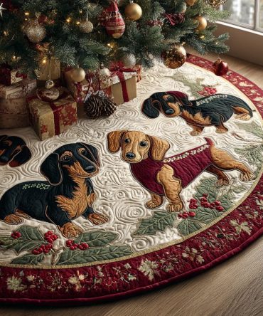 Santa Stretchy Helper Quilted Christmas Tree Skirt - Playful Frenchie Santa Design, Soft Quilting & Easy Wrap For Festive Trees
