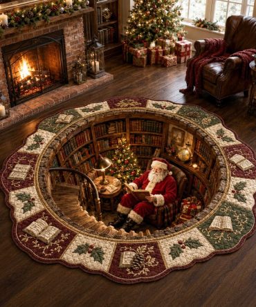 Festive Santa Village Shaped Christmas Rug — Plush Holiday Area Mat For Living Room, Non-Slip Decorative Accent