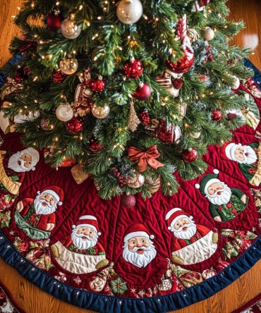 Santa'S Workshop Quilted Tree Skirt - Festive Toyshop Scene, Colorful Holiday Centerpiece, 48" Round, Premium Stitching & Cozy Backing