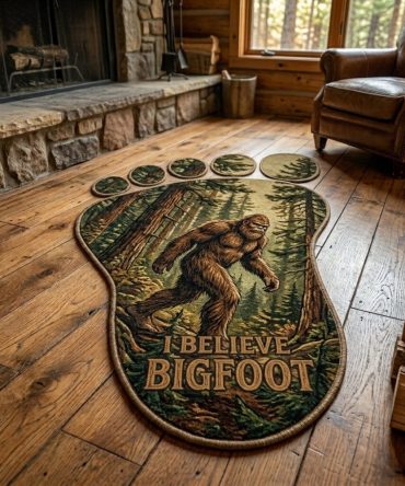 Sasquatch Ridge Personalized-Shaped Area Rug — Statement Bigfoot Floor Mat, Fade-Resistant, Low-Profile, Cabin & Lodge Decor