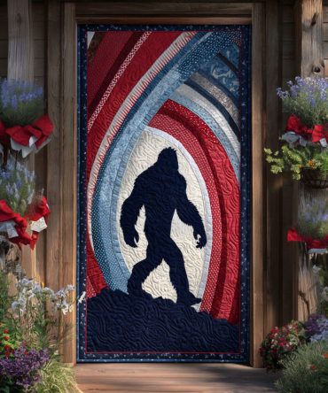 Sasquatch Spirit Shadow Quilted Door Cover — Mysterious Forest Motif On Insulated Quilted Fabric For Rustic Or Novelty Entryways