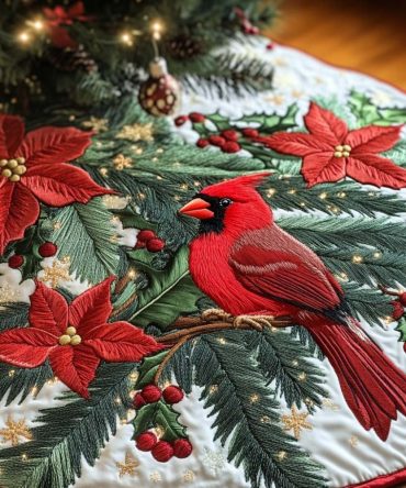 Scarlet Serenade Quilted Christmas Tree Skirt — Rich Red Quilted Holiday Skirt To Frame Presents And Add Festive Color To Your Tree Display