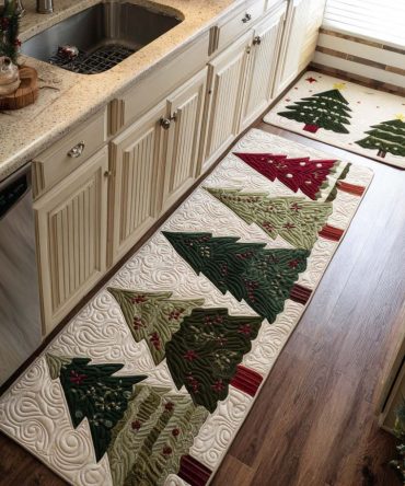 Scent Of Pine Festive Kitchen Mat - Anti-Skid Christmas Runner, Plush Machine-Washable Rug For Cozy Holiday Kitchens & Entryways