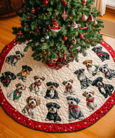Schnauzer Holiday Quilted Tree Skirt — Charming Christmas Bliss Pet-Themed Tree Skirt, Plush Quilted Holiday Home Accent For Dog Owners