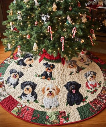 Schnauzer Christmas Delight Quilted Tree Skirt — Playful Holiday Design, Premium Quilting For Dog Lovers And Festive Home Decor