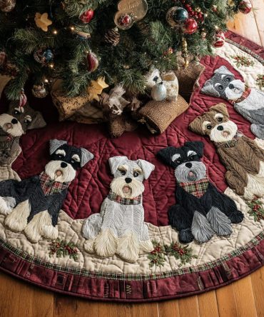 Schnauzer Claus Quilted Tree Skirt — Festive Santa Dog Design, Premium Quilted Cotton-Blend, Machine-Washable & Perfect For Holiday Pet Lovers