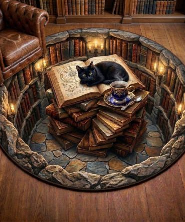 Scholars Hollow Plush Round Area Rug — Ultra-Soft Reading Nook Rug For Library, Living Room & Nursery, Non-Slip Durable Mat