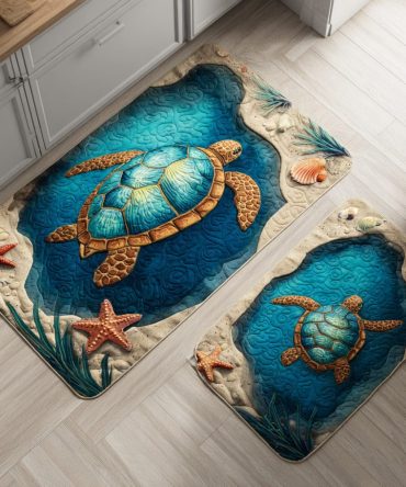 Sea Bloom Flow Kitchen Rug - Floral Coastal Non-Slip Runner, Machine Washable, Comfortable Low-Profile Rug For Kitchen & Entry