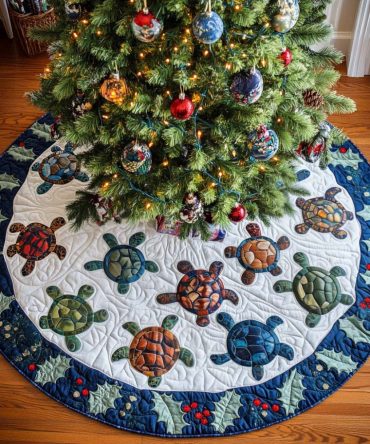 Sea Dreams Quilted Christmas Tree Skirt - Nautical Holiday Base Cover With Ocean Motif, Soft Padded Finish, Easy Care